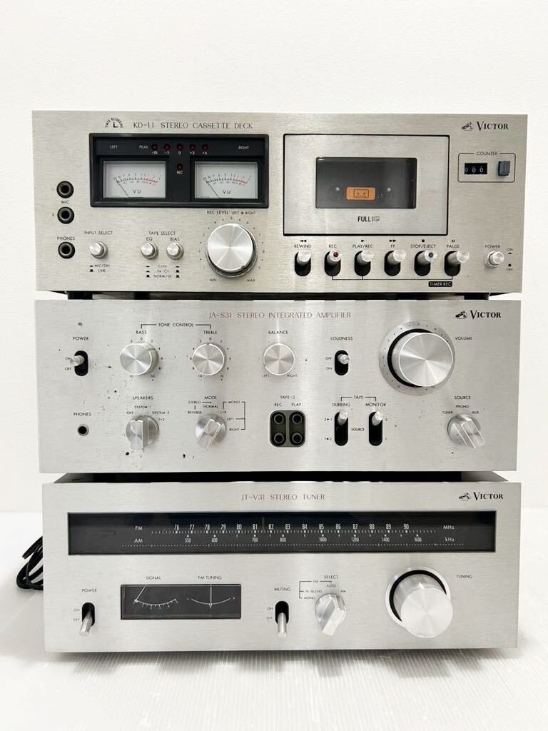 D(0516d2)ビクター VICTOR セット ステレオチューナー カセットデッキ オーディオ機器 JT-V31 JA-S31 KD-11 MADE IN JAPAN 通電確認_画像1