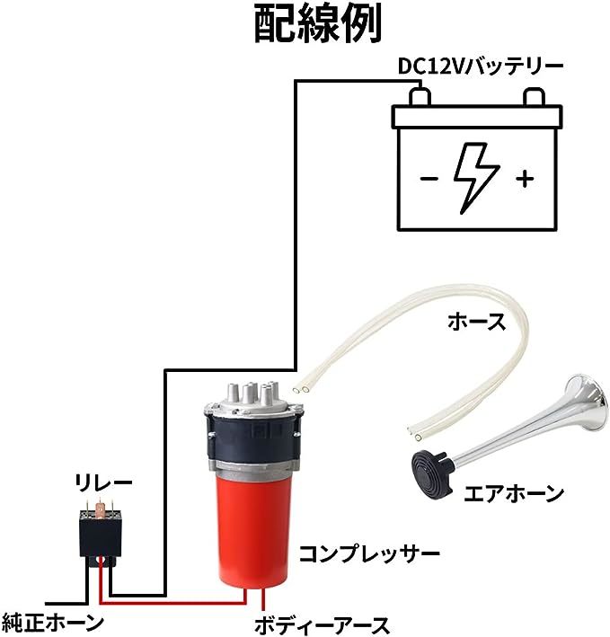 【大幅値下げ】life_mart ミュージックホーン エアホーン 6連 12V車専用 ゴッドファーザーのテーマ コンプレッサー リレー付き_画像3