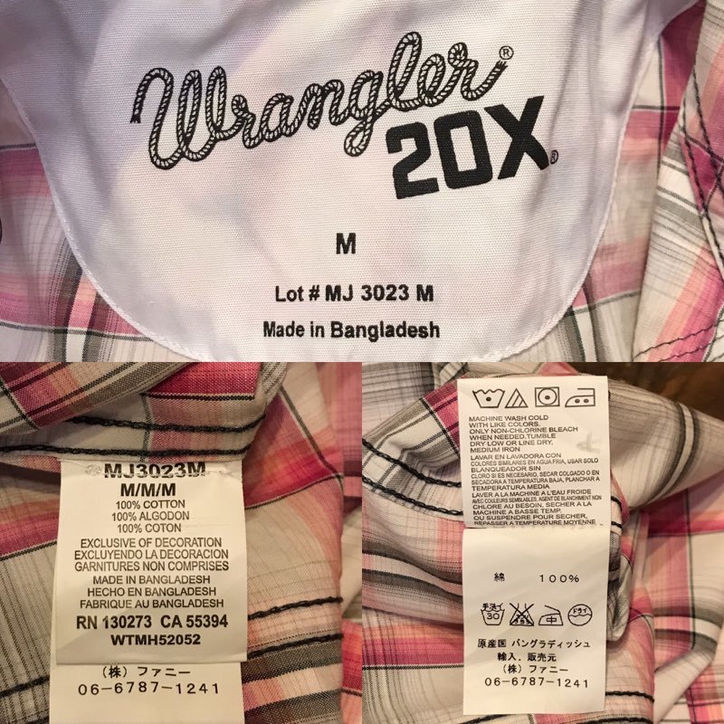 メンズシャツ Wrangler ラングラー アメカジ チェック 柄 ゆったり 半袖 ウエスタン ピンク FA015LPL / M レターパック発送可_画像3