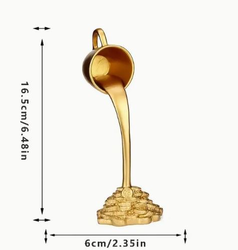 コーヒーを金貨に注ぐオブジェ・金運・ゴールド塗装・可愛くてお洒落なオブジェです_画像5