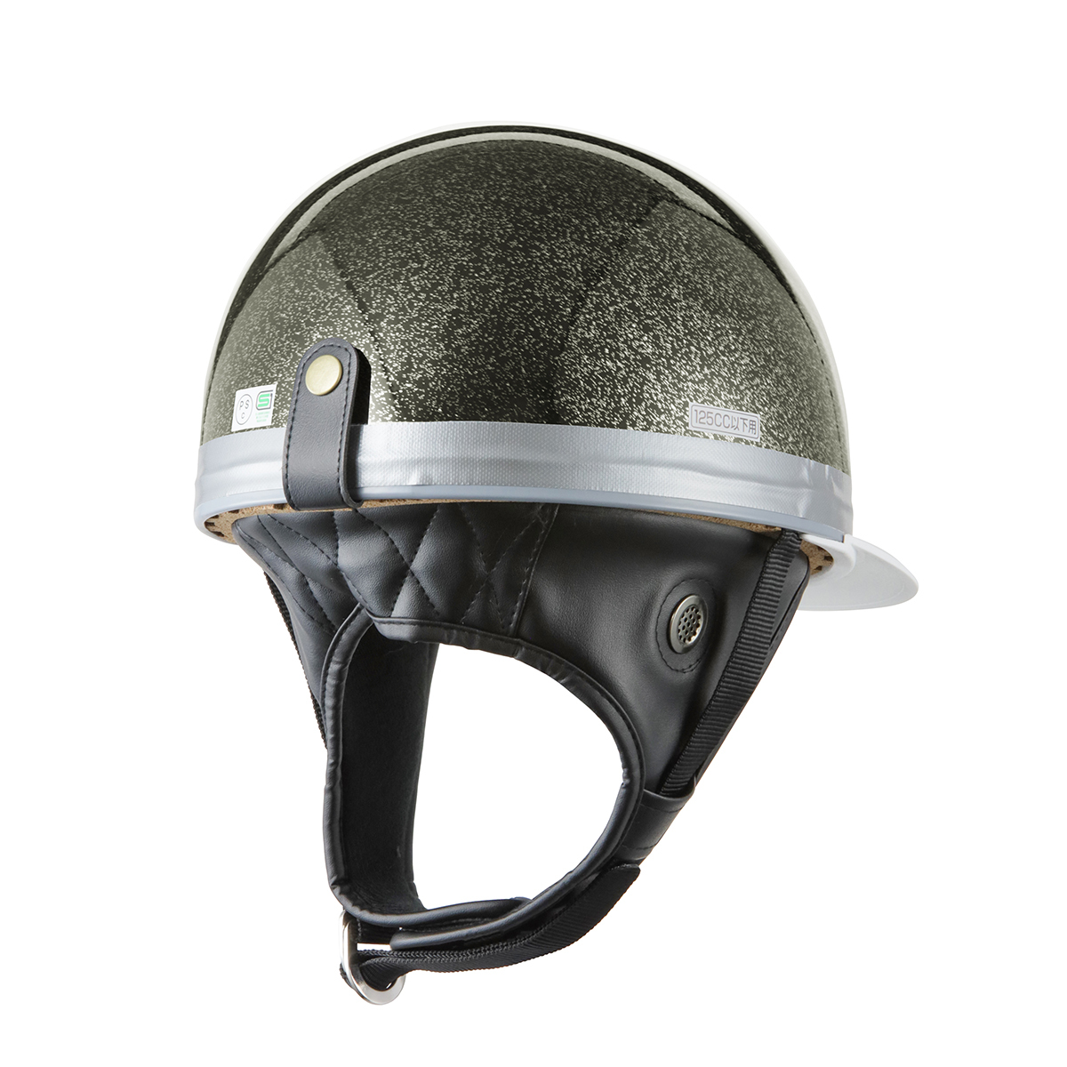 ヘルメット コルク半 ブラックラメ 新品　白ツバ 原付・スクーター SG規格適合 PSCマーク取得 バイクパーツセンター_画像2