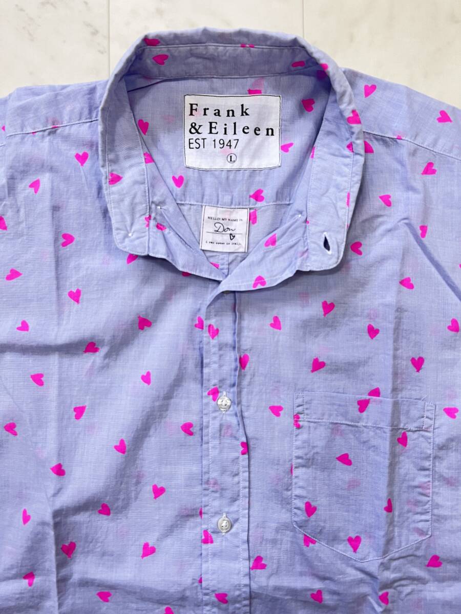 FRANK＆EILEEN フランクアンドアイリーン　ハート プリント ロングスリーブシャツ　Lサイズ　ブルー×ピンク_画像6
