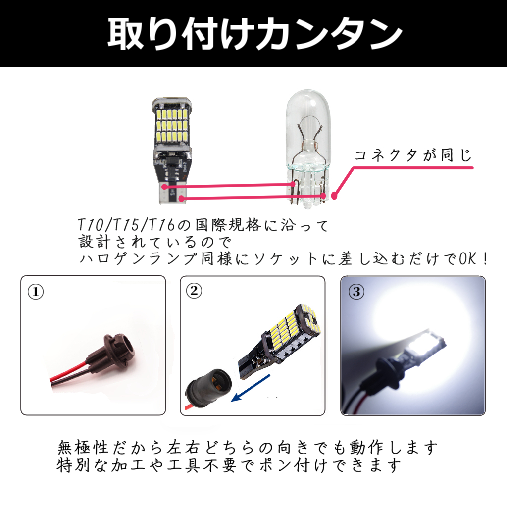 LED バックランプ トヨタ ハイエース [初代～R.6]対応 T10/T15/T16 2個 ライト 白色_画像6