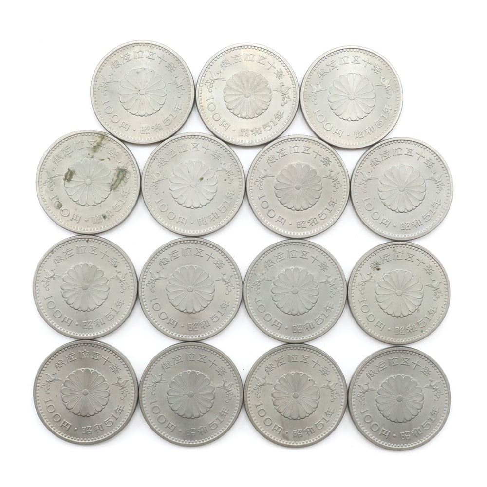 JAPAN MINT 造幣局 御在位50年 記念硬貨 百円 100円硬貨 15枚 貨幣 【Y160523001】中古_画像2