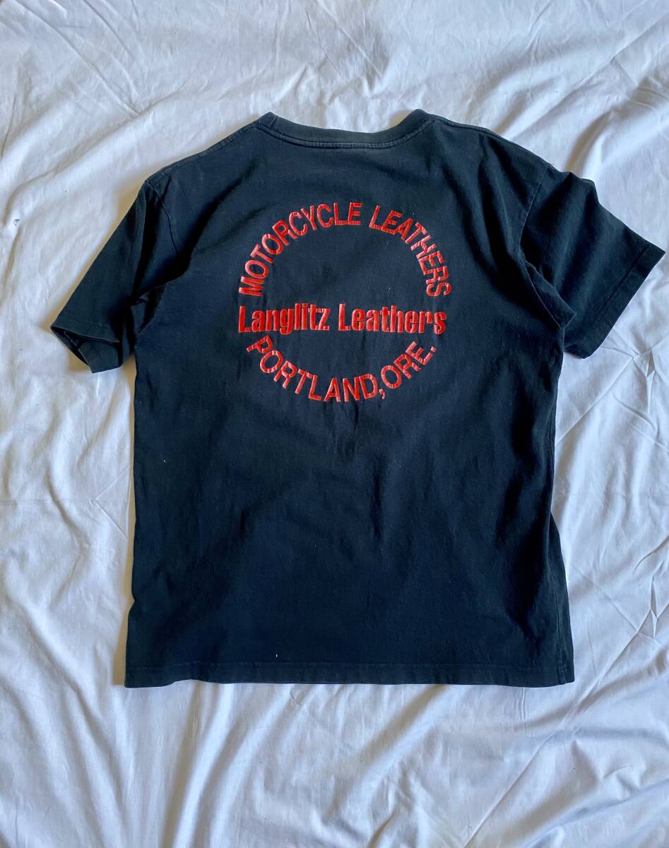  Langlitz Leathers zLanglitz Leathers size L short sleeves T-shirt USA made Biker black old clothes Vintage bike American Casual 
