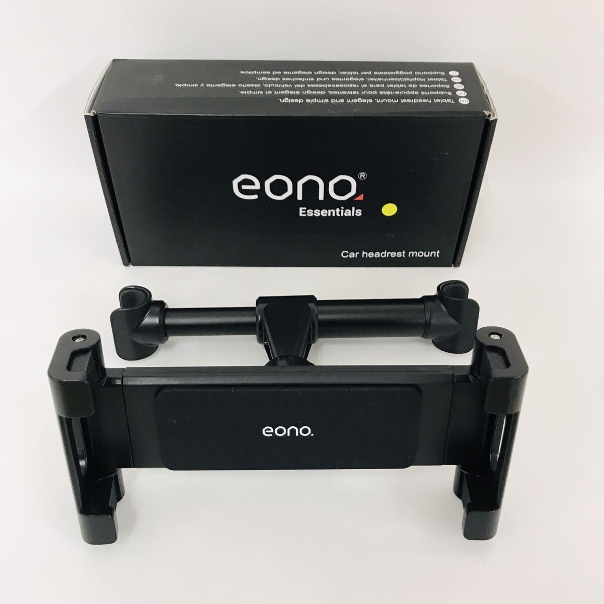 【新品】 【eono】 車載タブレットホルダー (ブラック) スマホ 車用 旅行 長距離 360度回転 調節可能　取り付け簡単 後部座席用 _画像3