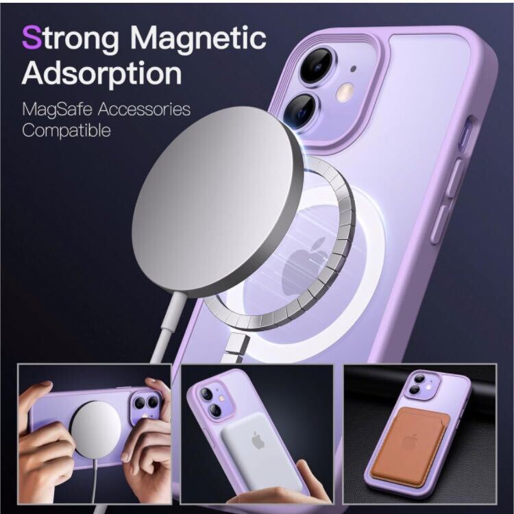 【開封済新品】iPhone 12/12 Pro 6.1インチ用 マグネット ケース MagSafeに対応 半透明のマット背面 薄型 耐衝撃 カバー (ライトパープル)_画像4