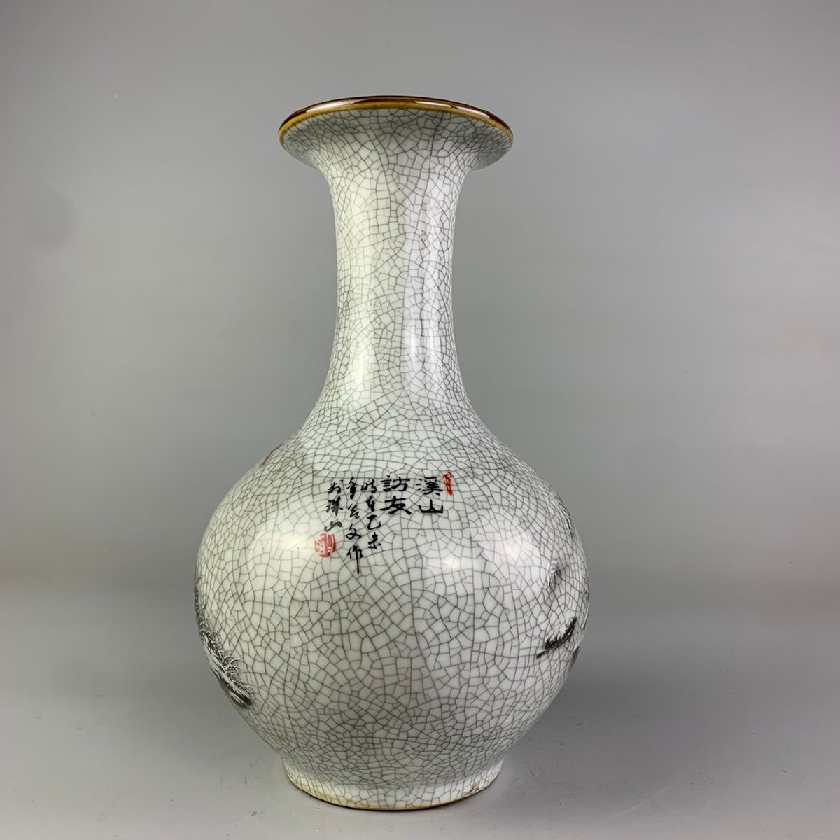 超美品! 大 粉彩 観賞 陶磁器 花瓶 白磁 雪景山水 中国 古美術 雪景図 磁器 置物 装飾 収蔵 コレクション fgcq070_画像2