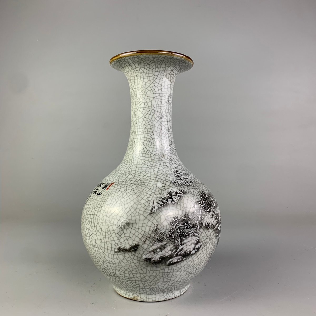 超美品! 大 粉彩 観賞 陶磁器 花瓶 白磁 雪景山水 中国 古美術 雪景図 磁器 置物 装飾 収蔵 コレクション fgcq070_画像3