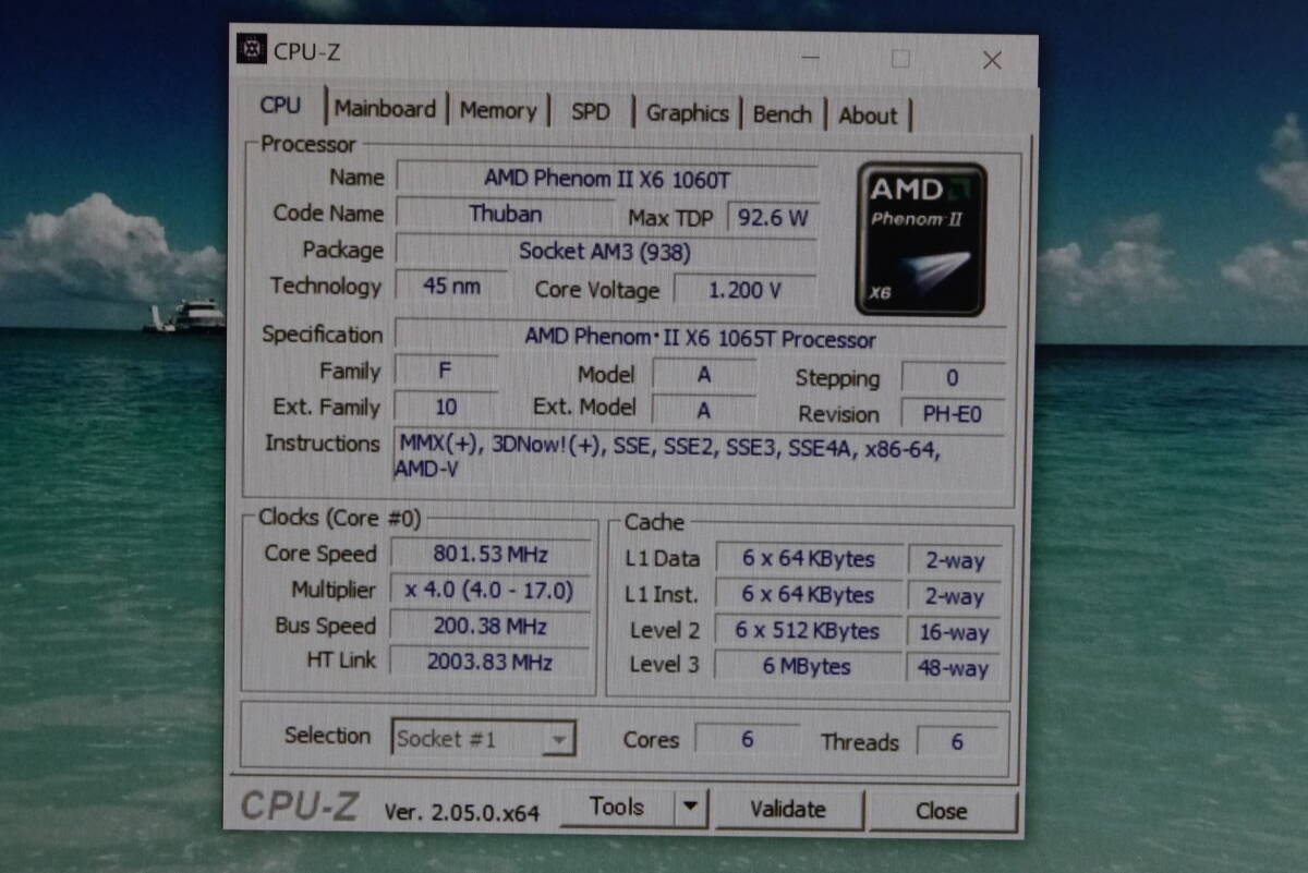 AMD PhenomⅡ X6 [2.9Gx6] 1065t AM3 92.6Wの省電力 動作確認済 美品_画像4