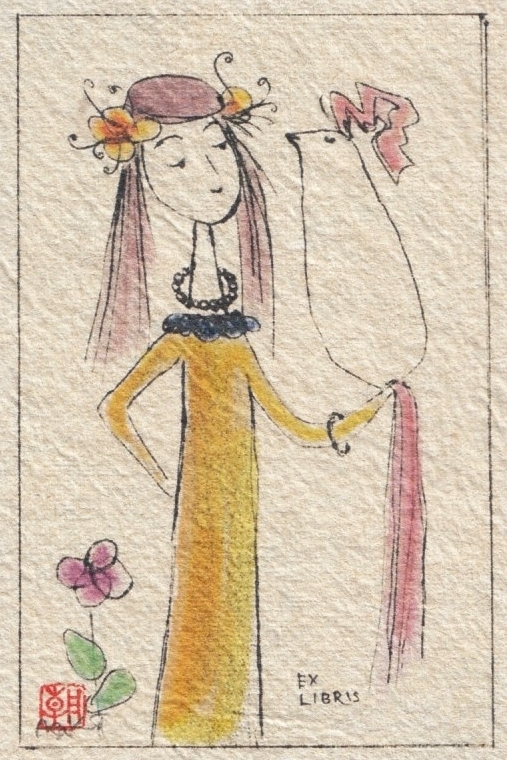 蔵書票 豊泉朝子 エクスリブリス 落款印 版画 プリント 抽象 少女 花 鳥 動物 106の画像1