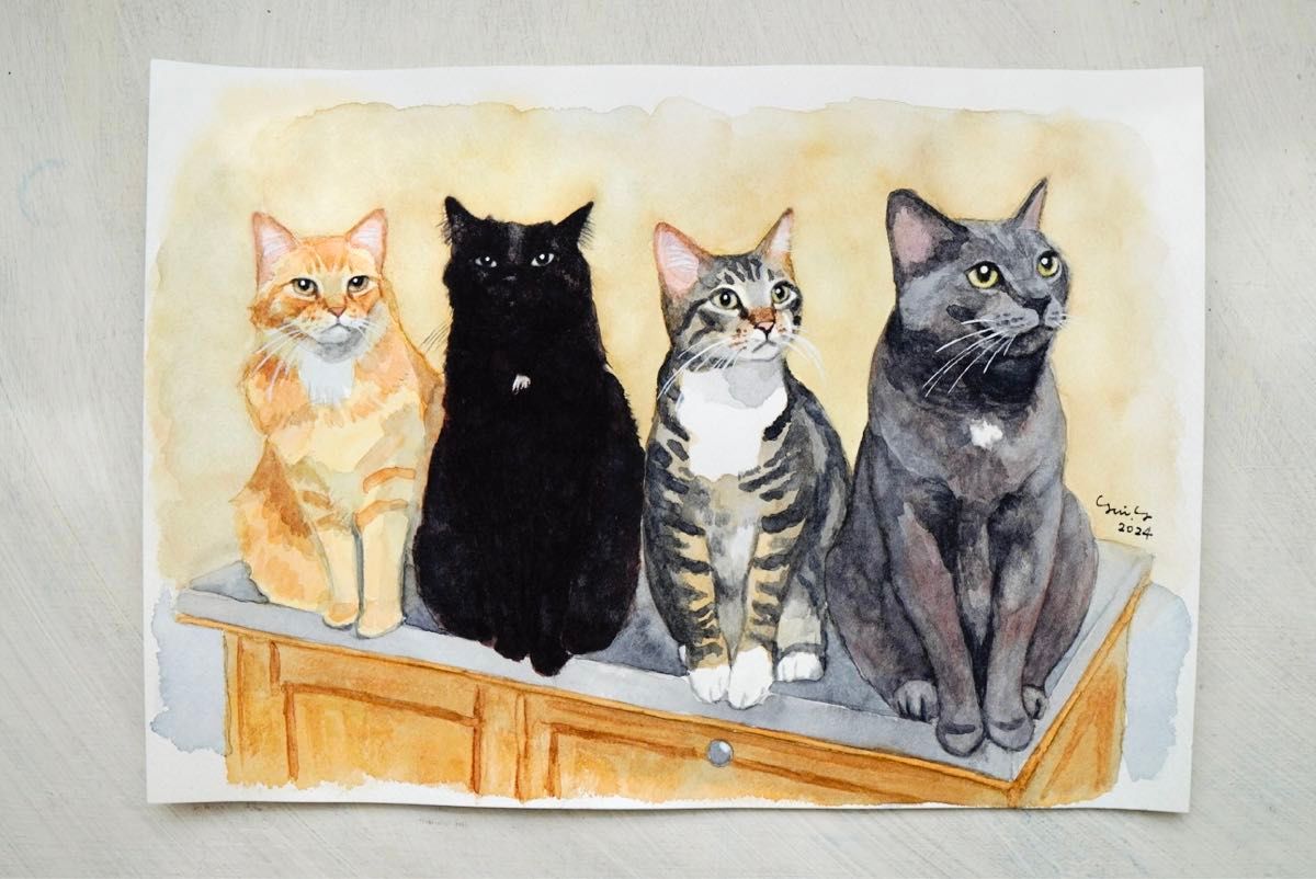 猫の絵 162 水彩画 原画 A4