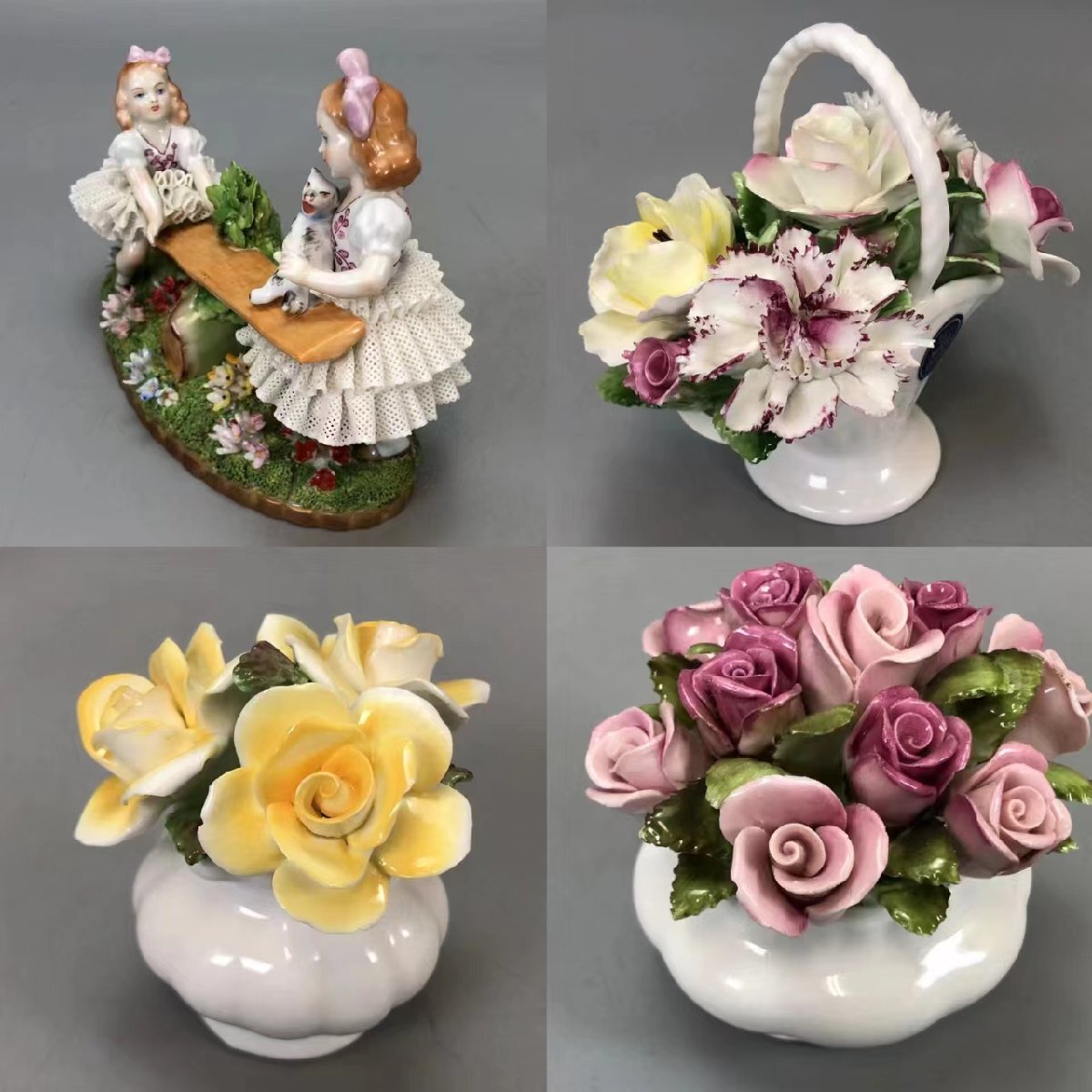 R0116A2 ROYAL ALBERT ロイヤルアルバート ROYAL DOULTON ロイヤルドルトン 置物 4点 花かご レース磁器 陶器人形 西洋美術 傷有り_画像5