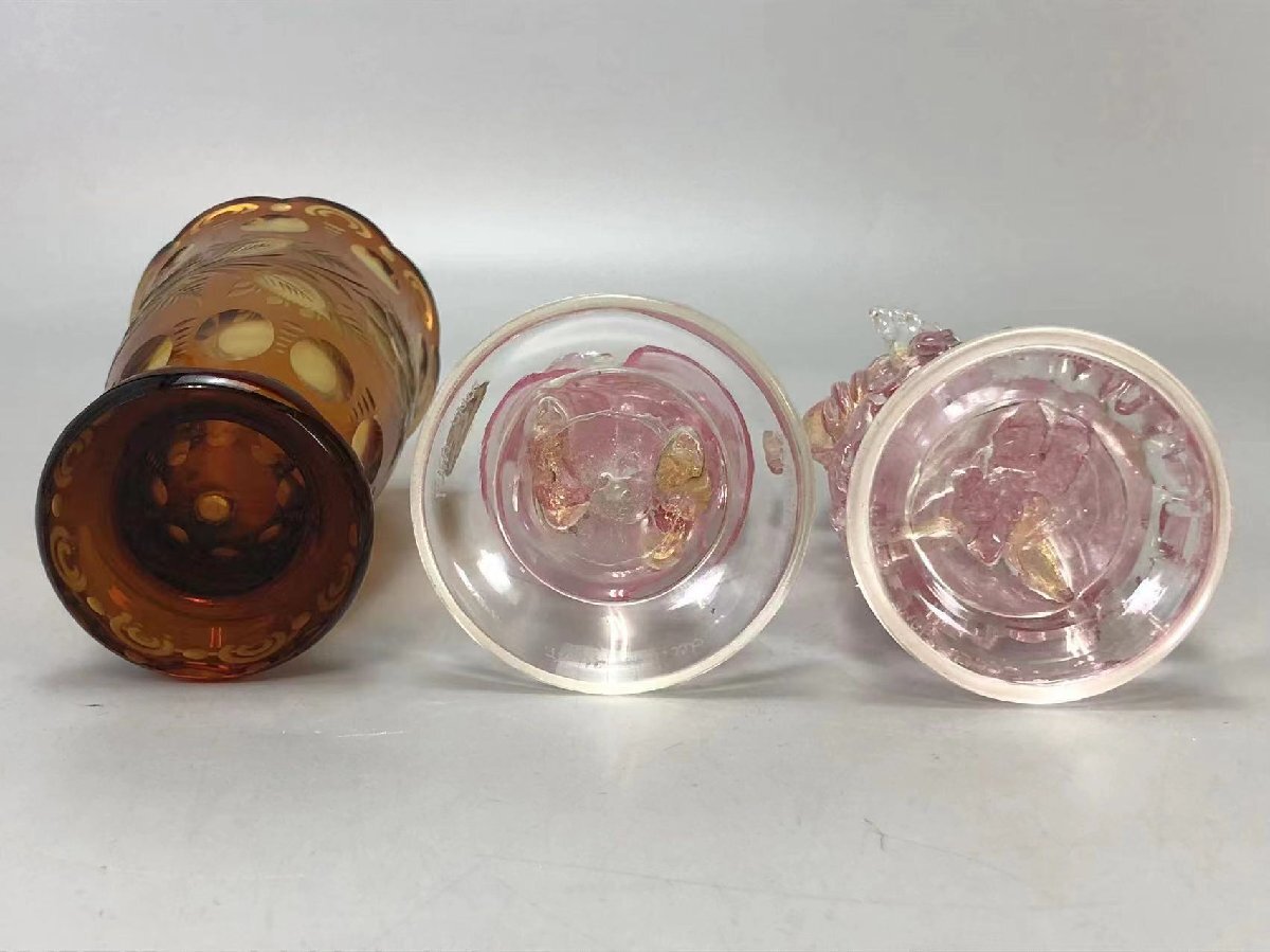 R0115Z9 BOHEMIA GLASS ボヘミアグラス 花瓶 人形置物2点 華道具 花入 花生 花器 縁起物 床置 ガラス工芸_画像9