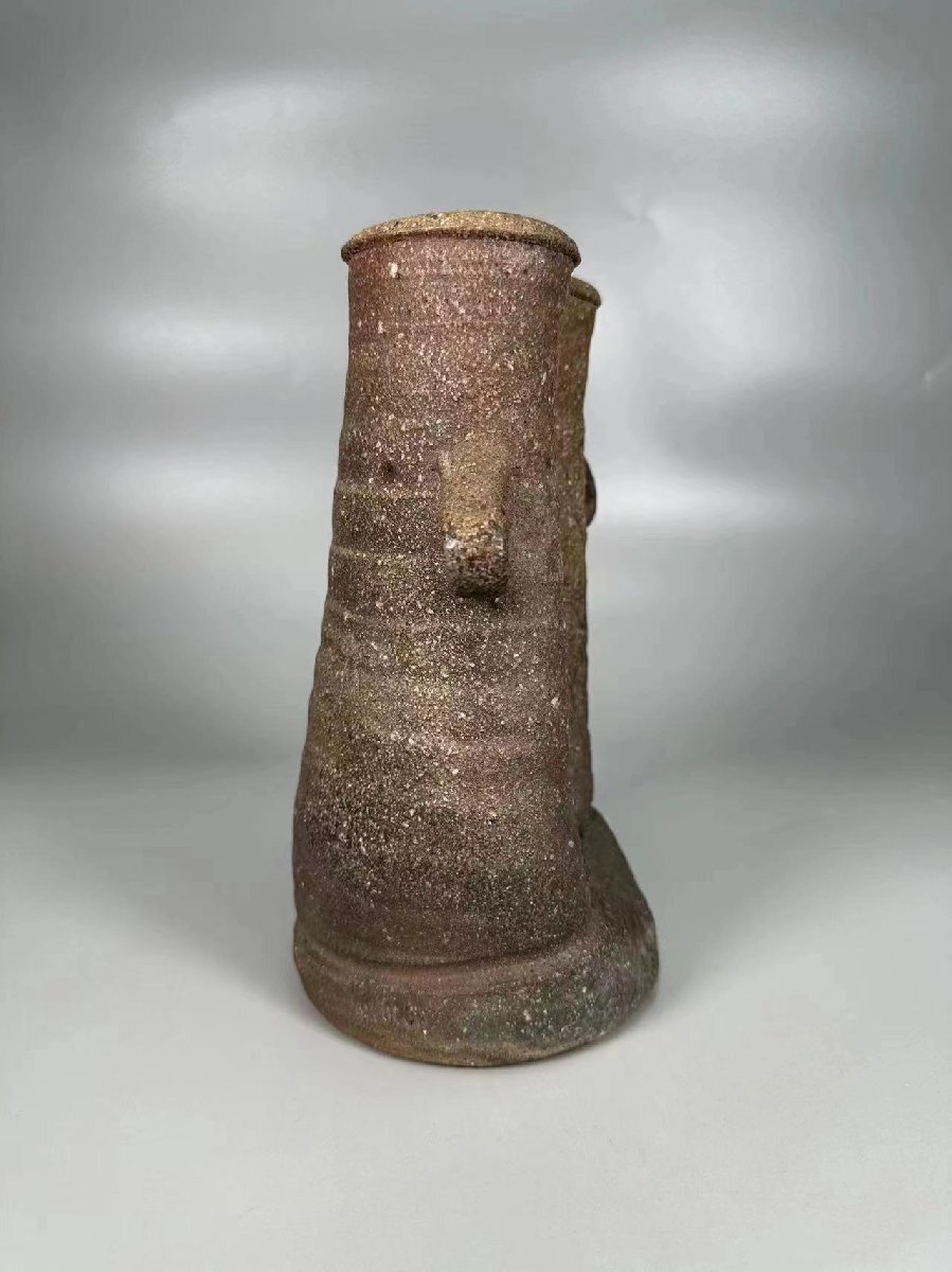 B0307 時代花入 双耳 華道具 花生 花瓶 飾り瓶 時代物 在銘の画像5