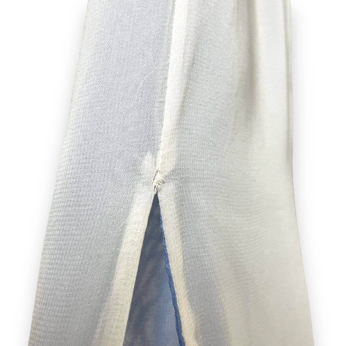 96SS ISSEY MIYAKE cupra skirt イッセイミヤケ キュプラスカート ウエストデザイン シースルー スリット ロングスカート 白 青 イージーの画像3