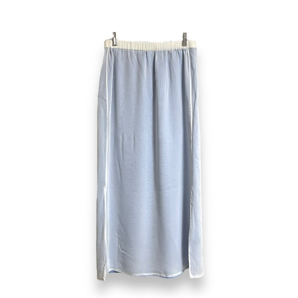 96SS ISSEY MIYAKE cupra skirt イッセイミヤケ キュプラスカート ウエストデザイン シースルー スリット ロングスカート 白 青 イージーの画像5