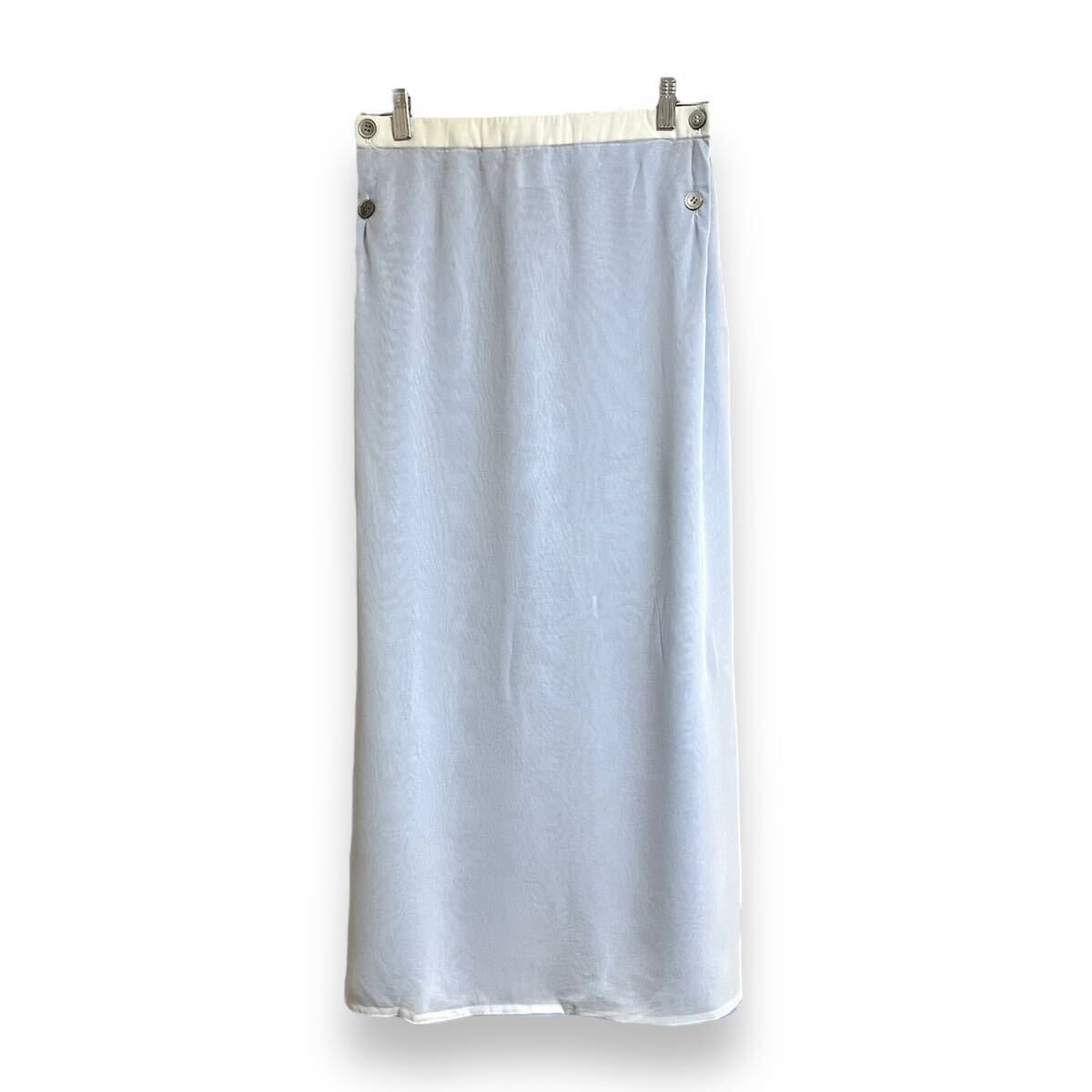 96SS ISSEY MIYAKE cupra skirt イッセイミヤケ キュプラスカート ウエストデザイン シースルー スリット ロングスカート 白 青 イージーの画像1