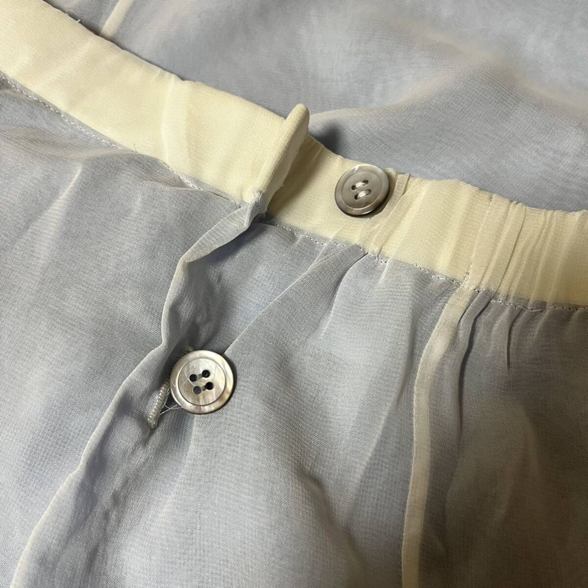 96SS ISSEY MIYAKE cupra skirt イッセイミヤケ キュプラスカート ウエストデザイン シースルー スリット ロングスカート 白 青 イージーの画像9