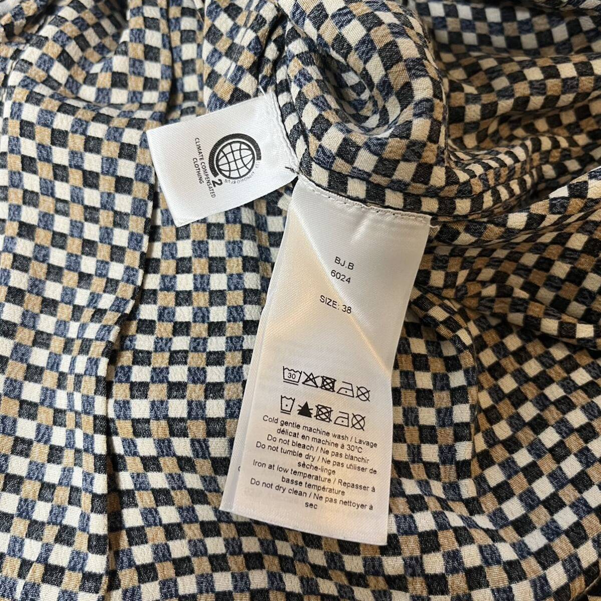 GANNI ガニー パジャマシャツ pajama shirt open collar オープンカラー チェック 格子柄 レディース パイピング_画像8