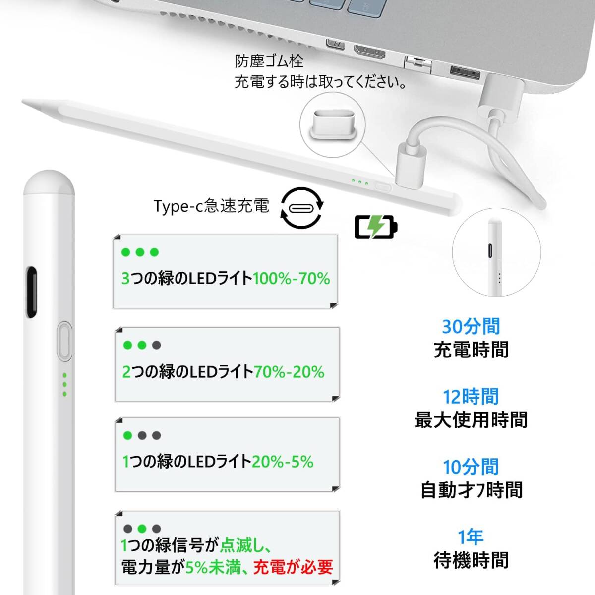 【2024新登場】ipad ペンシル 第9世代対応 傾き感知 超高感度 タッチペン 2018年以降iPad/iPad Pro/iPad air/iPad mini対応