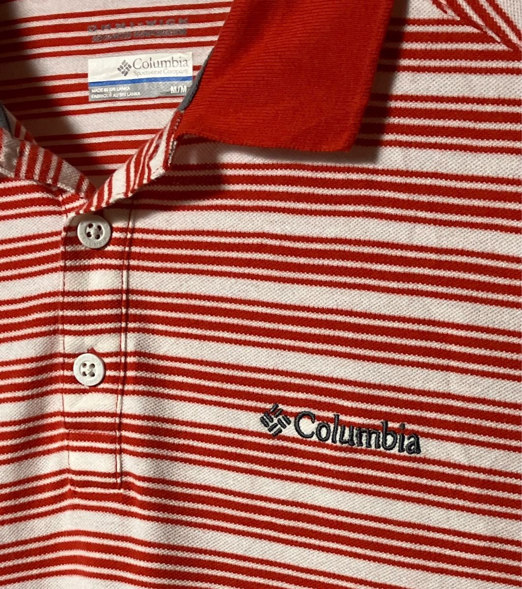 Colombia ポロシャツ カラフルボーダー Mサイズ ワンポイント刺繍ロゴ ビンテージ コロンビア 赤白ボーダー カワイイ