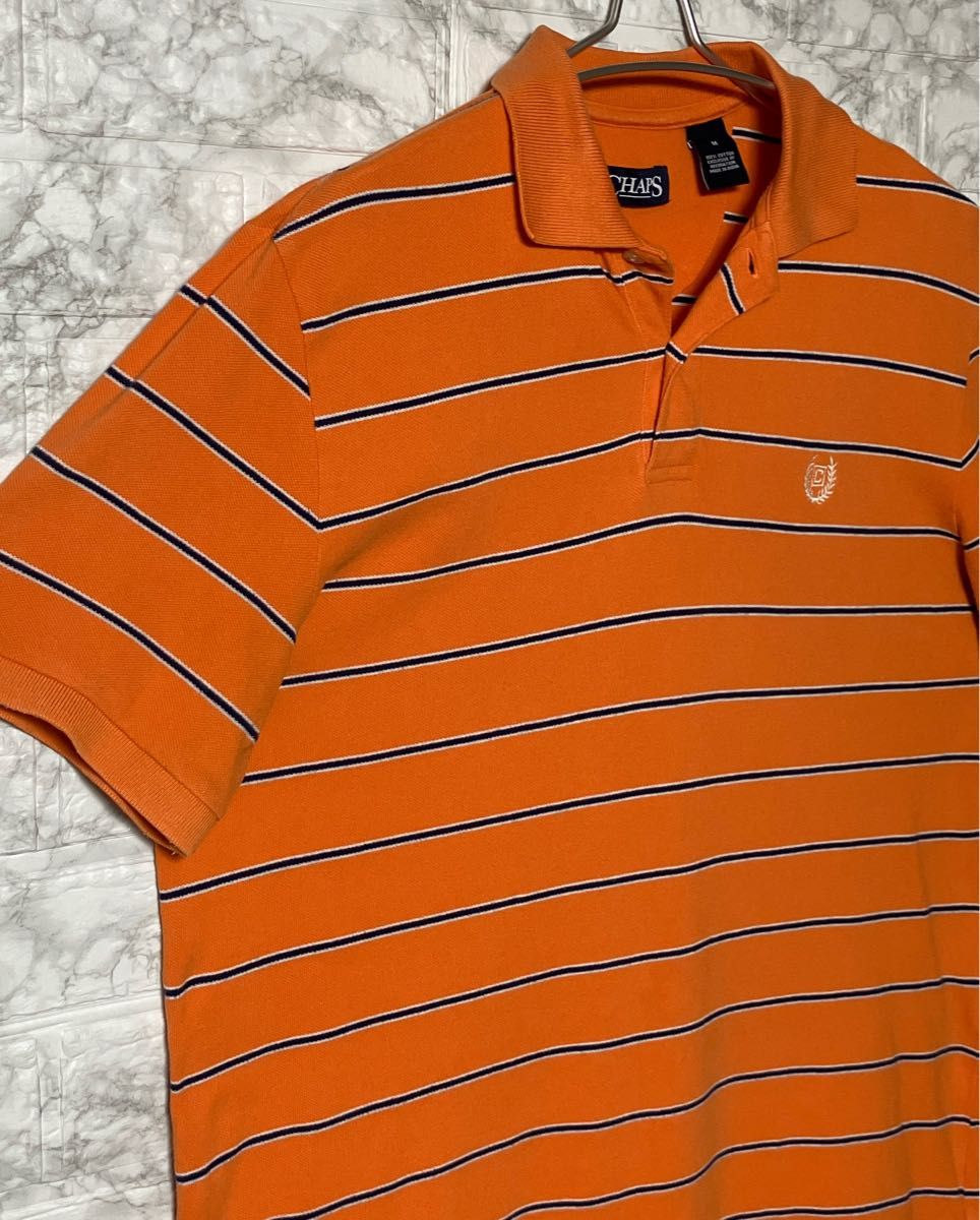 CHAPS オレンジ VINTAGE カラフルボーダー ポロシャツ Mサイズ ワンポイント刺繍ロゴ ビンテージ かわいい 