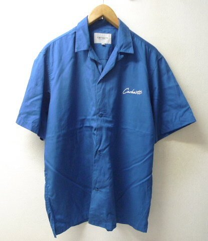 ◆国内正規 carhartt wip カーハート s/s delray shirt ロゴ刺繍 オープンカラー 半袖 シャツ ブルー系 美 サイズM_画像1