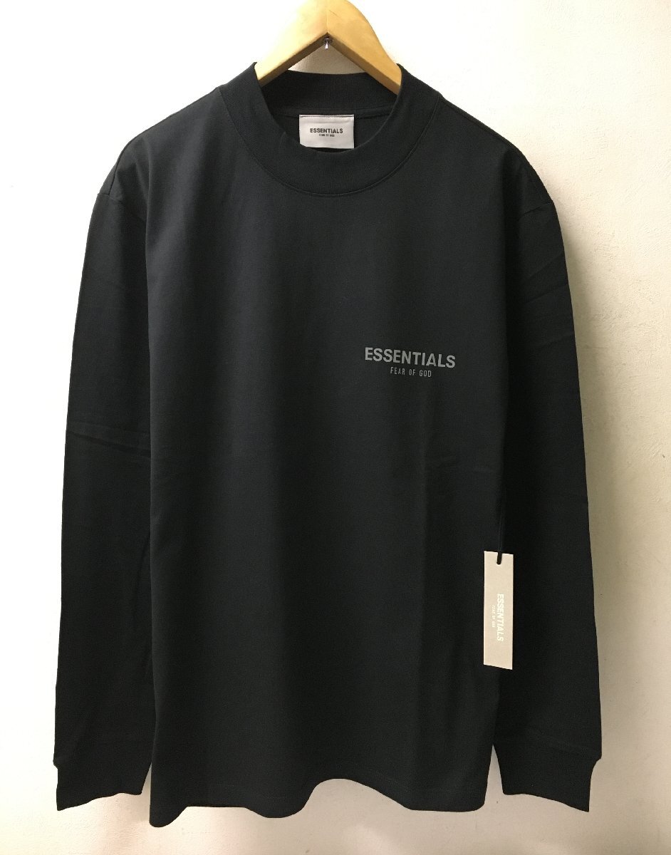 ◆ESSENTIALS エッセンシャルズ 新品タグ付き ロゴ クルーネック 長袖 ロンT Tシャツ カットソー 黒 サイズM 正規 fear of god_画像1