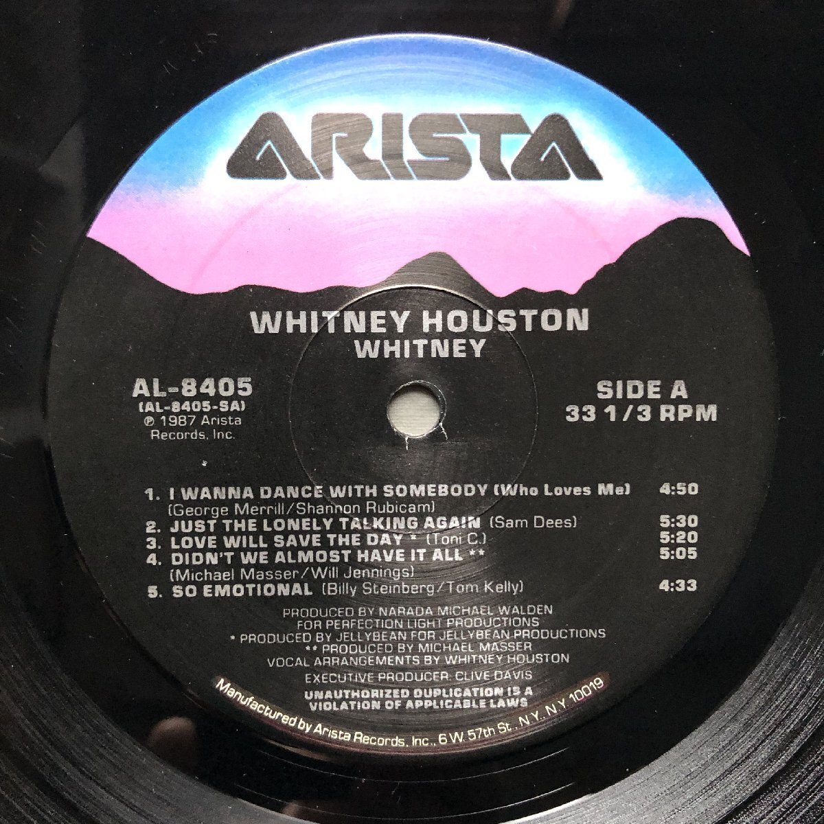 美盤 両面手書きSTERING刻印 1987年 米国 本国オリジナルリリース盤 Whitney Houston LPレコード Whitney: Marcus Miller, Jerry Hey_画像7