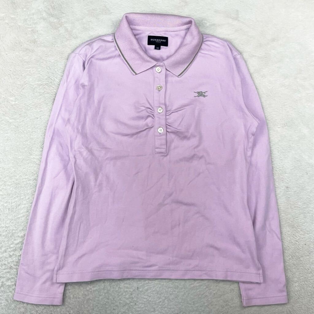 BURBERRY GOLF Burberry Golf Golf wear polo-shirt with long sleeves cotton shirt cotton 77% stretch . Logo lady's M size made in Japan 