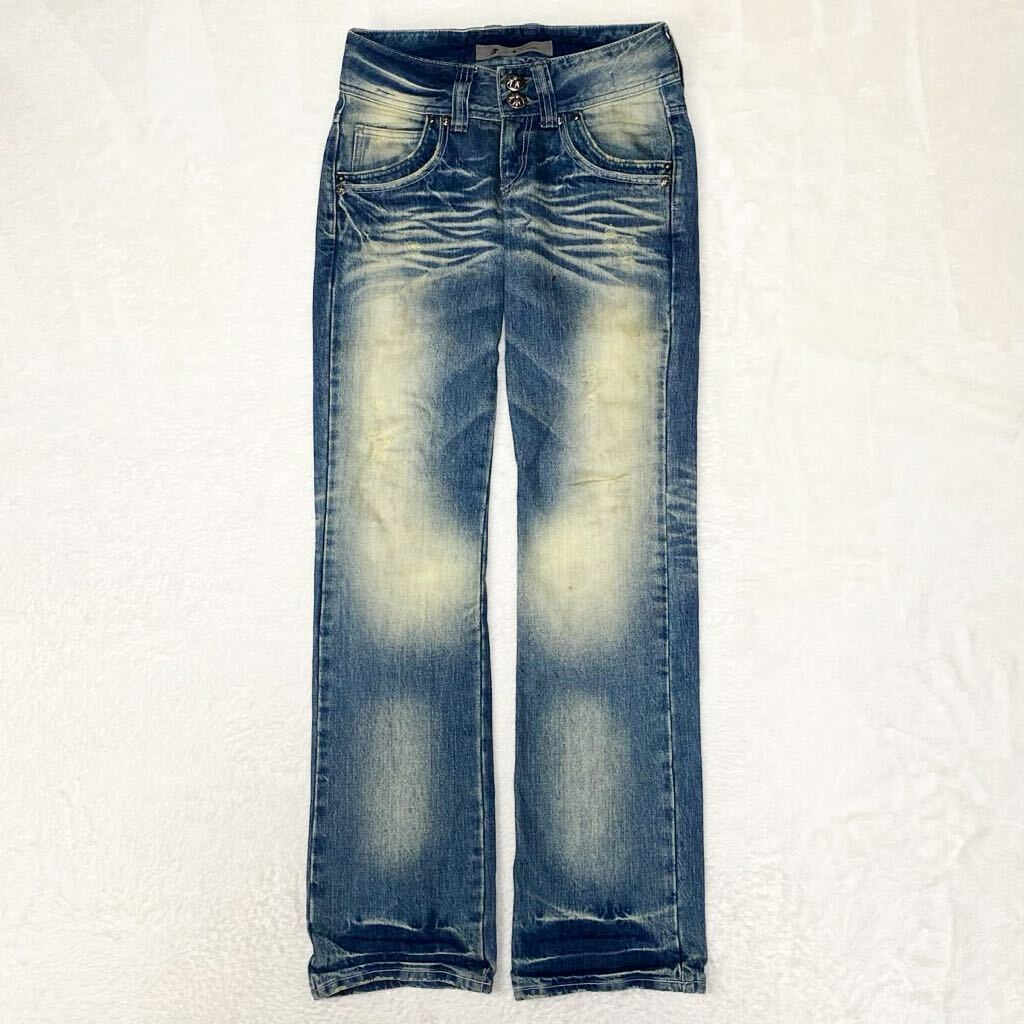 cook jeans クックジーンズ デニムパンツ ヴィンテージ エイジング加工 ローライズ y2k クロスボール ボタン 28インチ メンズ 古着_画像1