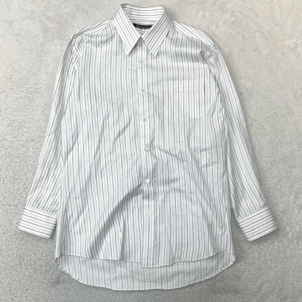 Aquascutum アクアスキュータム カッターシャツ ワイシャツ 長袖シャツ ドレスシャツ ストライプ 紳士服 綿100% メンズ L相当 日本製_画像1