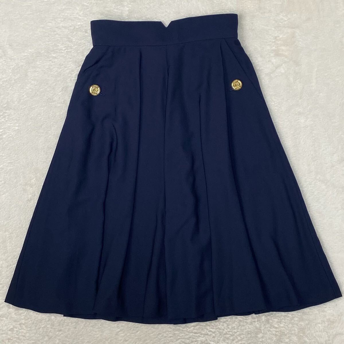 vintage セットアップ ブレザー スカート レトロ ジャケット ウール 制服 フレアスカート ショート丈 紺ブレ 金ボタン プリーツスカートの画像7