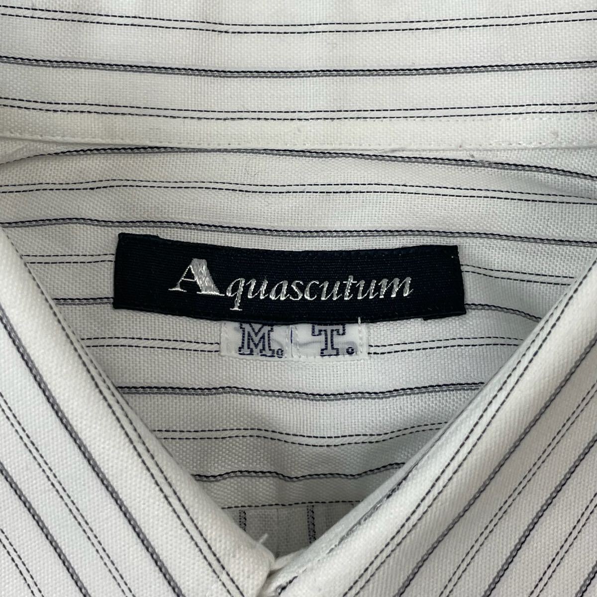 Aquascutum アクアスキュータム カッターシャツ ワイシャツ 長袖シャツ ドレスシャツ ストライプ 紳士服 綿100% メンズ L相当 日本製_画像4