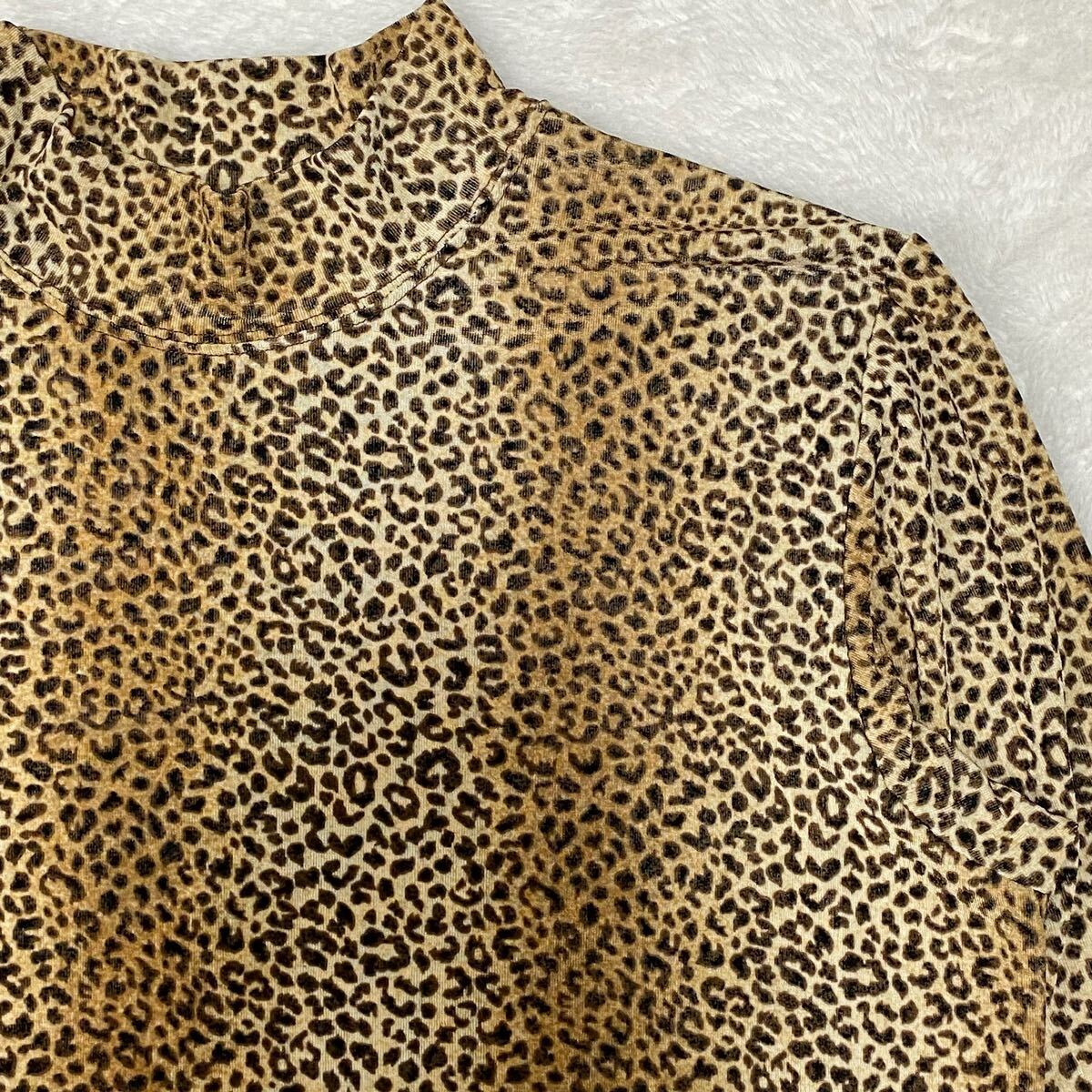 韓国製 アンサンブル ノーカラーシャツジャケット ハイネック トップス 豹柄 総柄 個性的 ブラウス金ボタン　　ポリシャツ レディースL相当_画像5