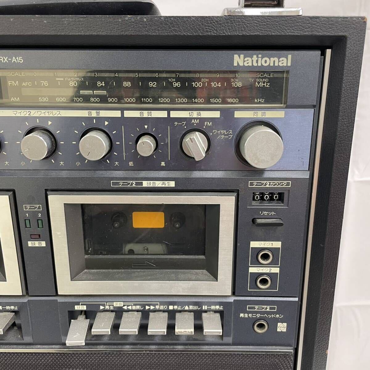 春227☆【現状品】National ナショナル カセットデッキ RX-A15ラジカセ AM/FM ラジオ 録音 オーディオ機器 レトロ 本体のみ ☆_画像3