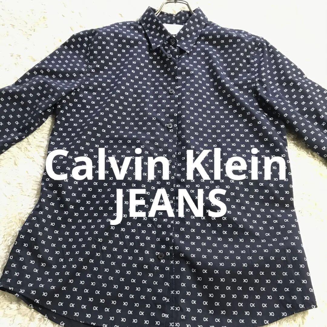 カルバンクラインJEANS　メンズ ドレスシャツ 長袖ＣＫロゴ　総柄_画像1