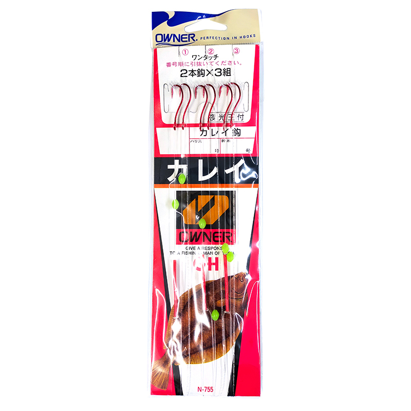 オーナーばり 赤カレイ 鈎12号 2本玉付 2本針×3組 N-755 スナズリ付 ワンタッチ 仕掛け 釣り_オーナーばり 赤カレイ 鈎12号 2本玉付 2本