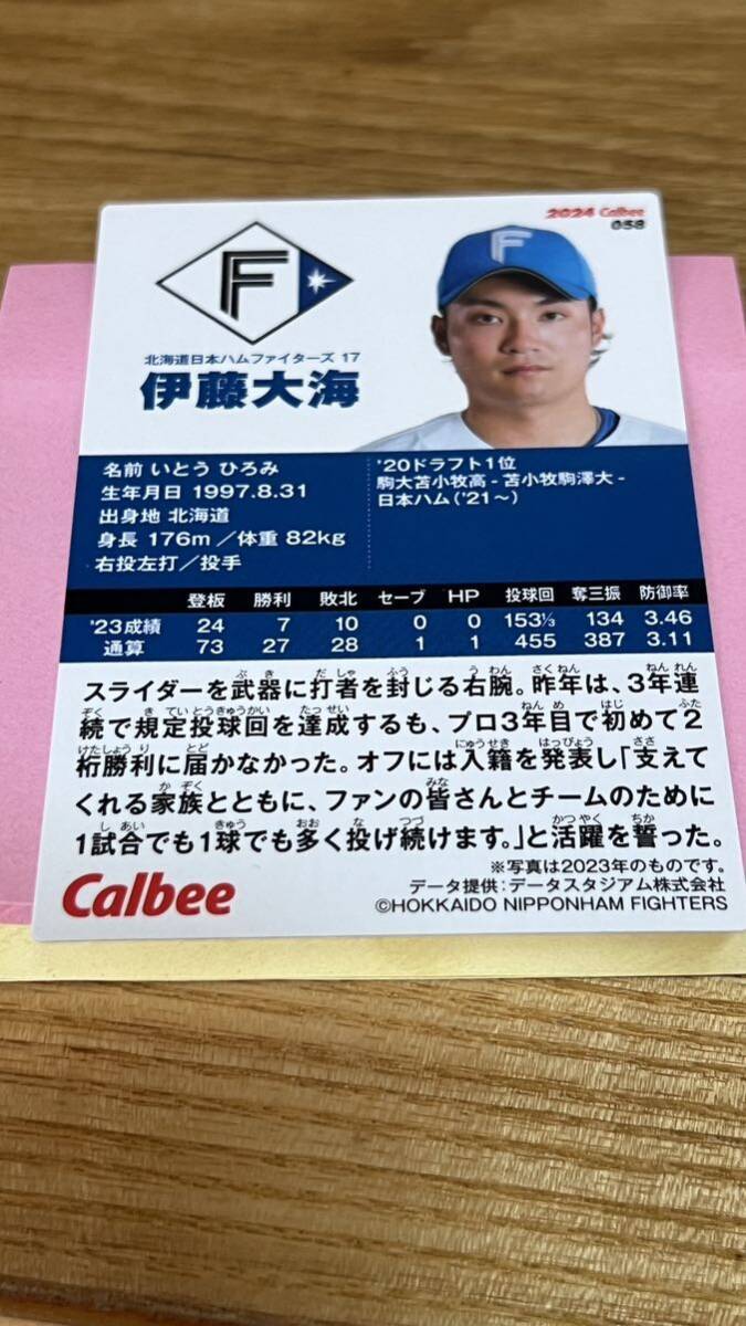 カルビー プロ野球チップス 北海道日本ハムファイターズ エラーカード 日本ハム 伊藤大海 176mの画像2
