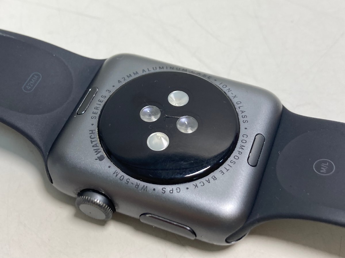 [*02-3828]# б/у #Apple Watch Series3 42mm GPS модель MTF32J/A A1859 чёрный ремень изменение ремень ( белый ) имеется (1992)