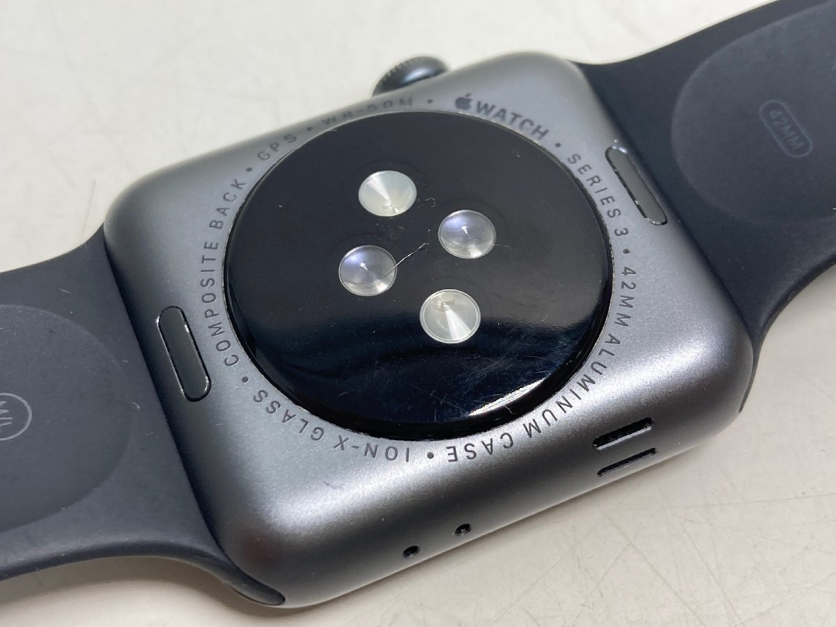[*02-3828]# б/у #Apple Watch Series3 42mm GPS модель MTF32J/A A1859 чёрный ремень изменение ремень ( белый ) имеется (1992)