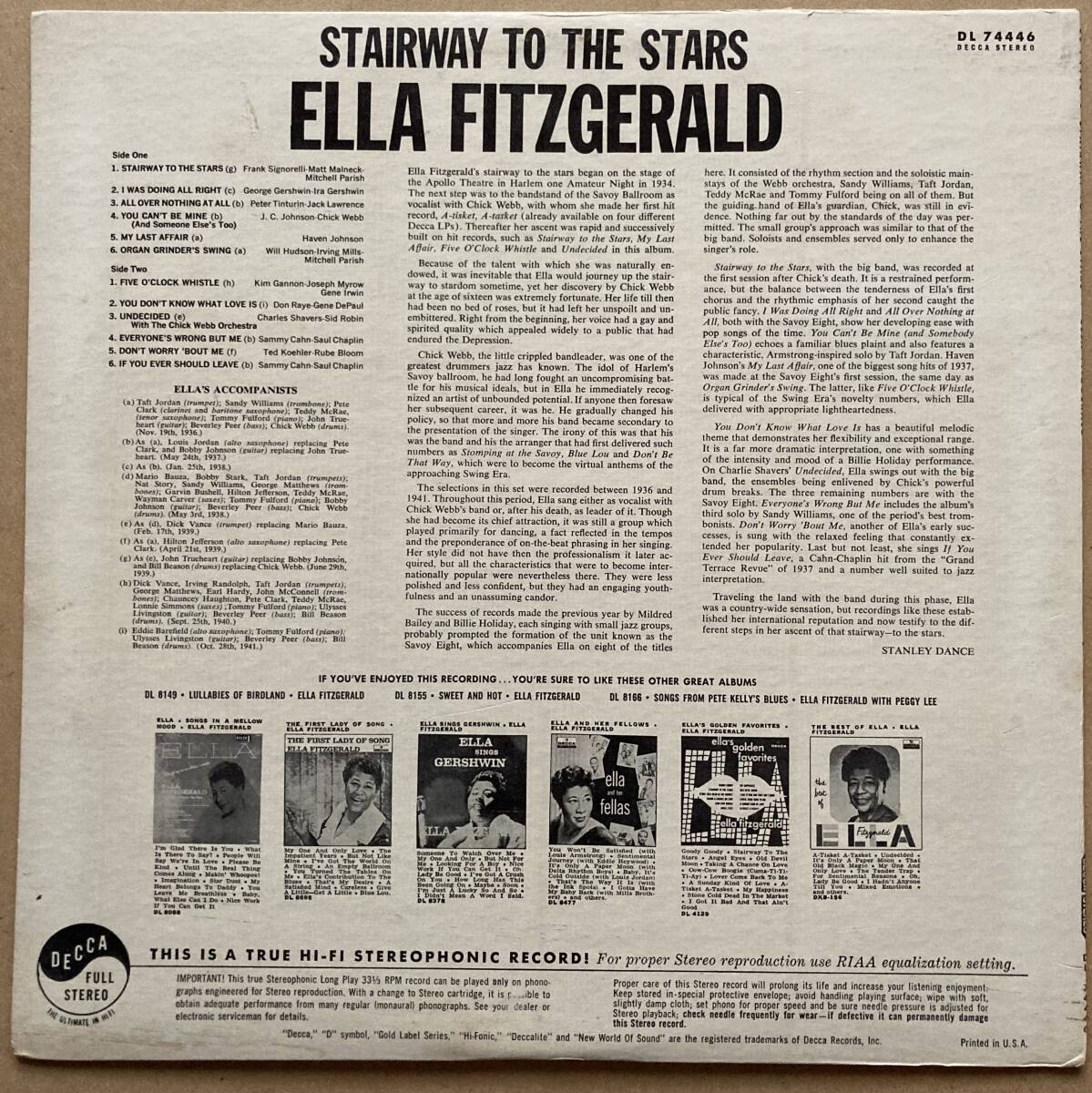 ELLA FITZGERALD / STAIRWAY TO THE STARS DL-74446 DECCA_画像2