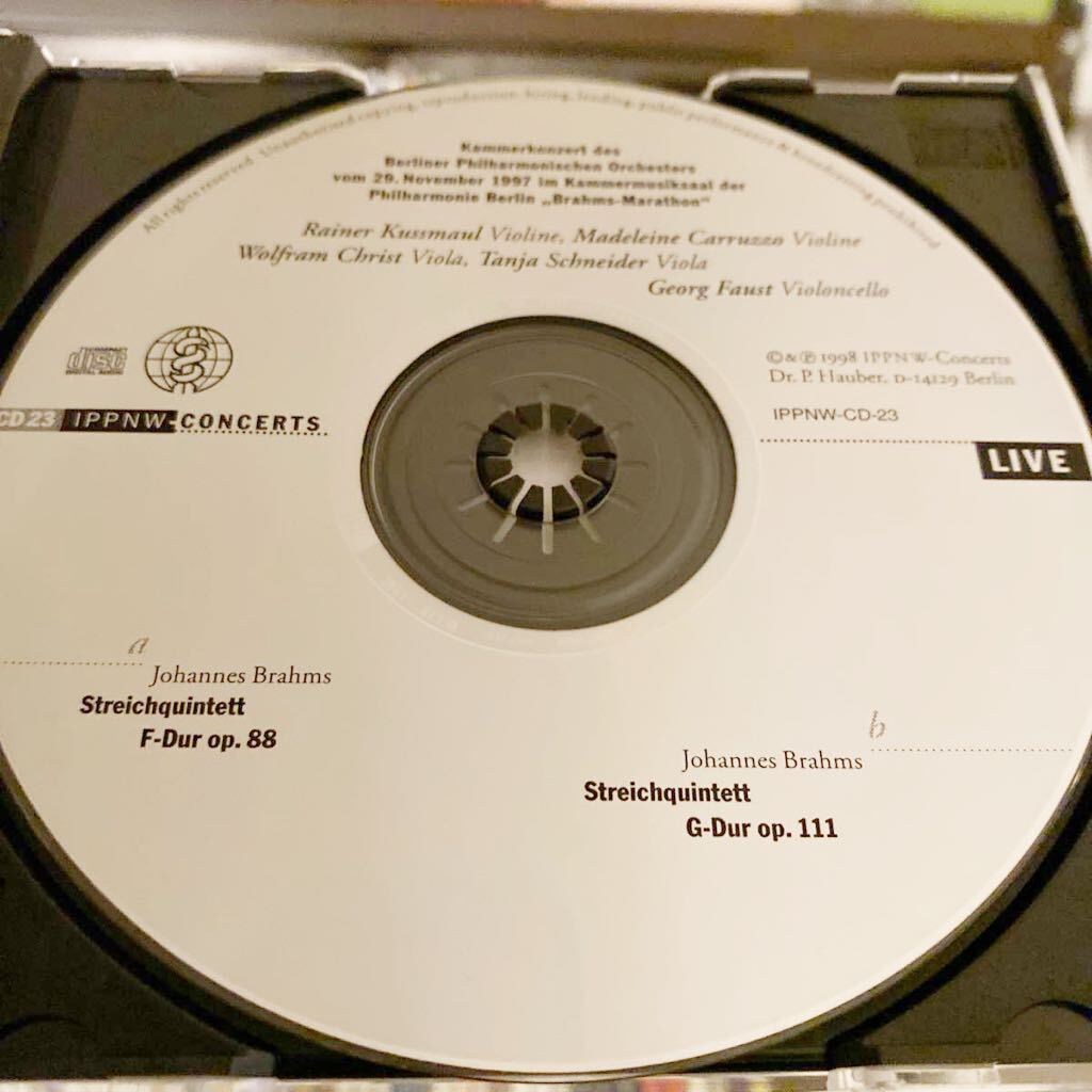 自主制作 IPPNW ブラームス 弦楽五重奏曲 1番 2番 クスマウル カッルッゾ クリスト シュナイダー ファウスト 1997 LIVE_画像3
