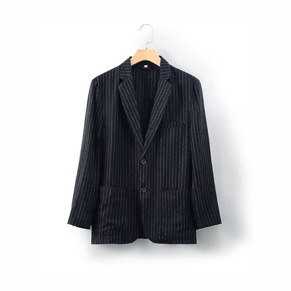 テーラードジャケット メンズ サマージャケット リネンジャケット ブレザー 麻 ビジネススーツ 長袖 コート 紳士服 ストライプ ブラック S_画像2