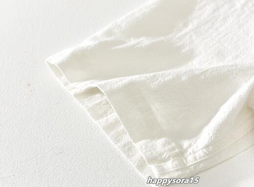 リネンシャツ メンズ カジュアルシャツ 半袖 プルオーバー ヘンリーネック 立ち襟 シンプル 夏服 トップス　ホワイト　L_画像6