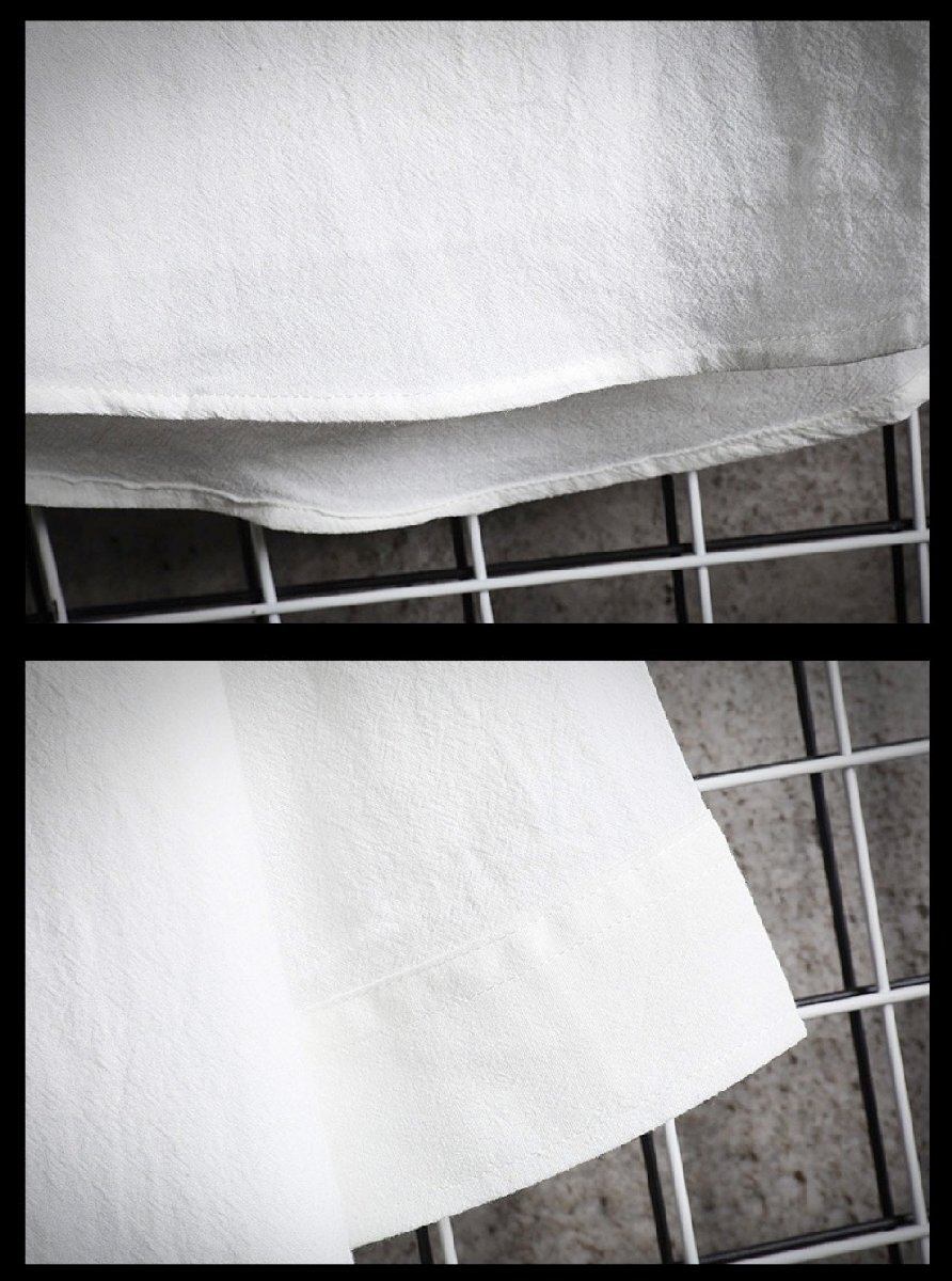 メンズ半袖シャツ トップス T-シャツ カジュアルシャツ 開襟シャツ 無地 麻綿風 カプリシャツ コットン スタンドカラーシャツ ホワイト 2XL_画像8