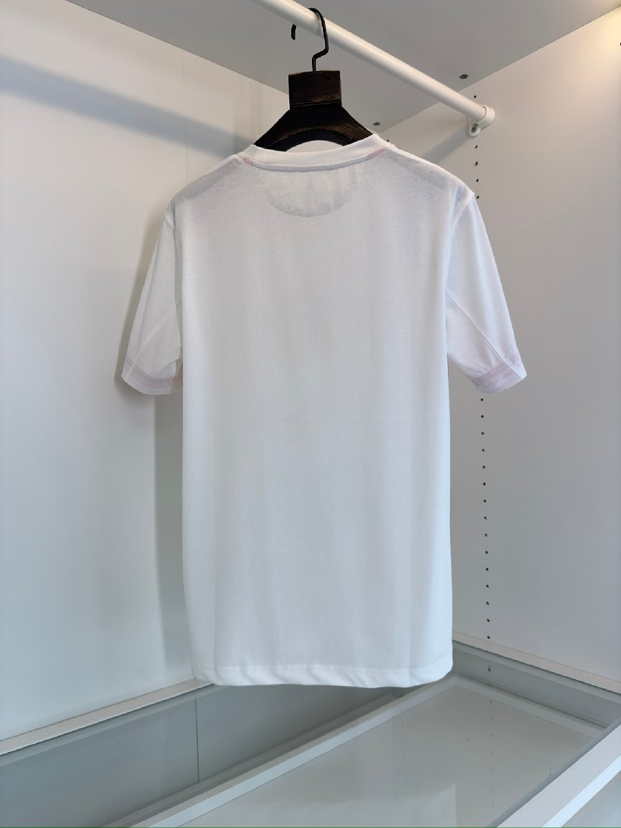 BRUNELLO CUCINELLI(ブルネロ クチネリ) メンズ半袖T-シャツ 丸首 綿 トップス カットソー クルーネック Mサイズ ホワイト ロゴプリント_画像2