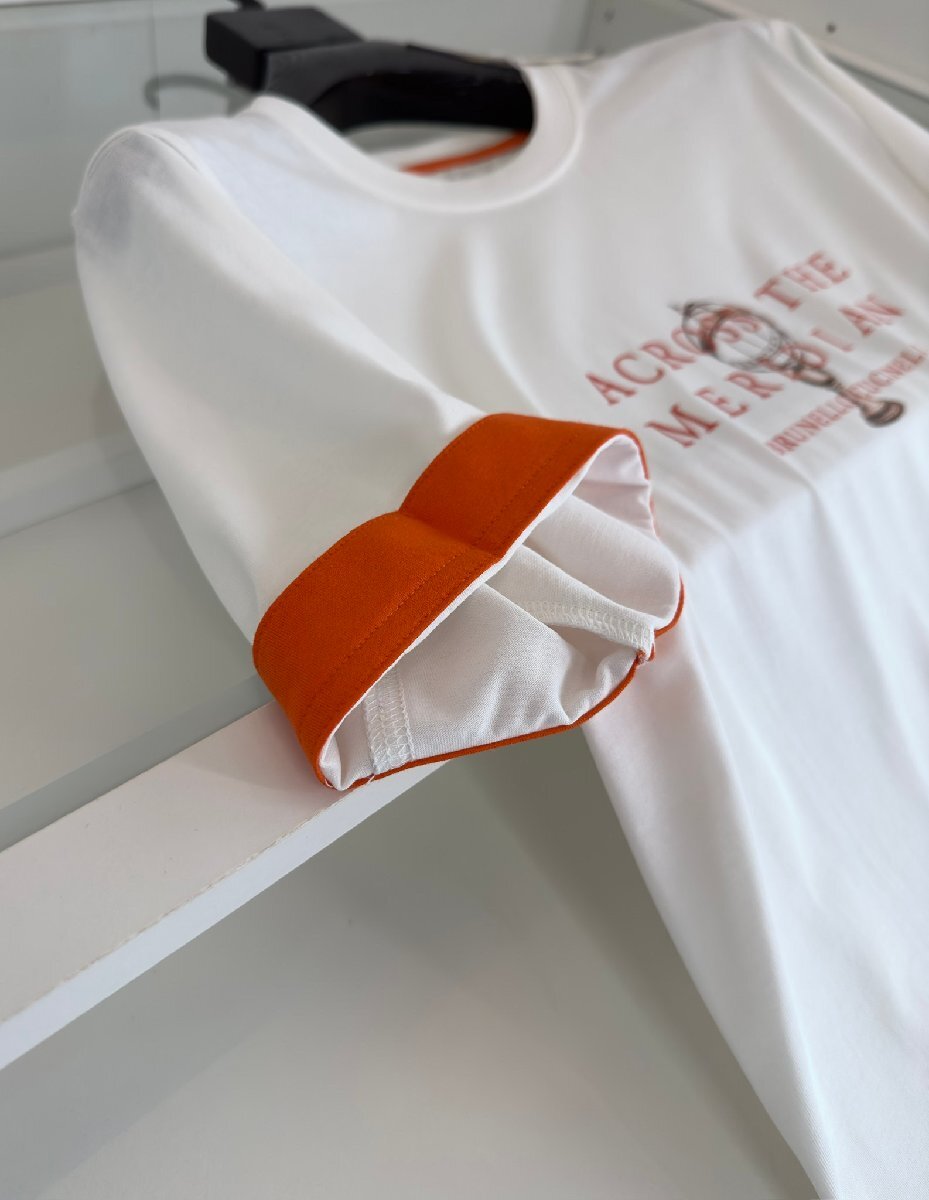 BRUNELLO CUCINELLI(ブルネロ クチネリ) メンズ半袖T-シャツ 丸首 綿 トップス カットソー クルーネック Mサイズ ホワイト ロゴプリント_画像6