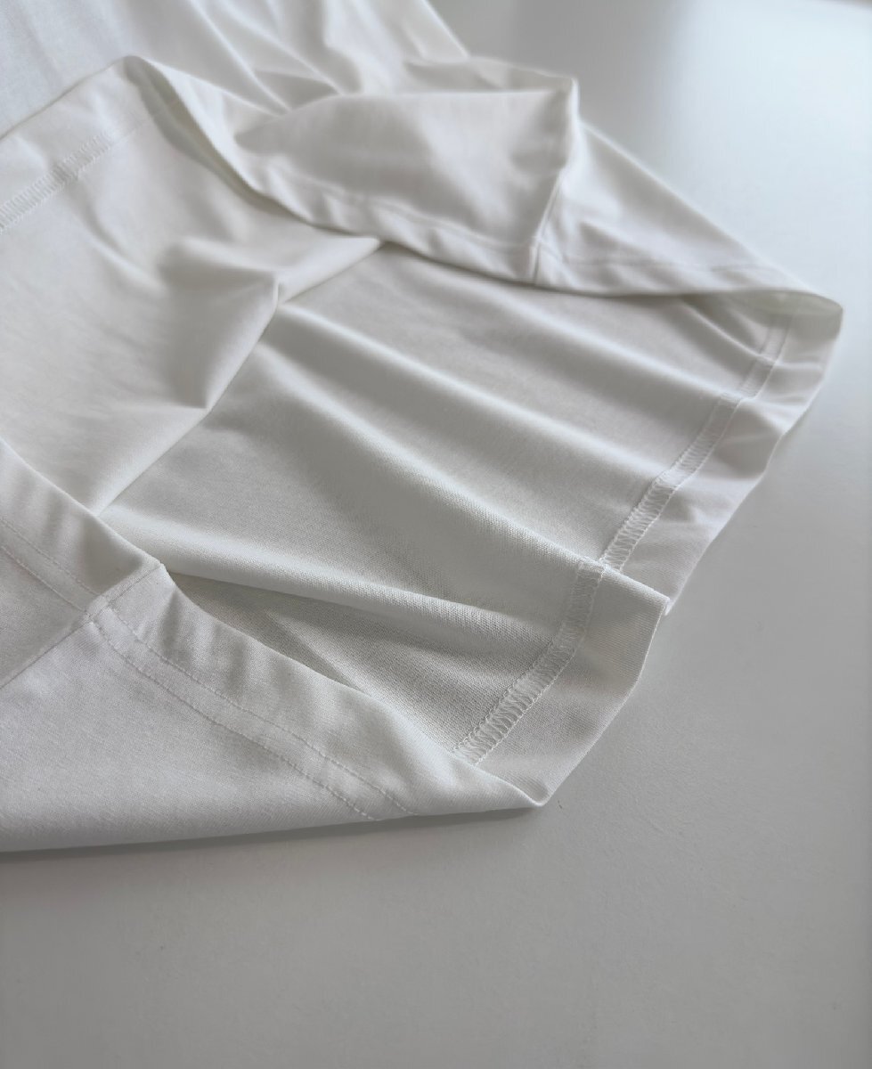 BRUNELLO CUCINELLI(ブルネロ クチネリ) メンズ半袖T-シャツ 丸首 綿 トップス カットソー クルーネック Mサイズ ホワイト ロゴプリント_画像5